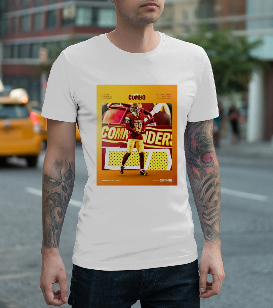 Week 12 Cowboys vs Commanders NFL Uniform Combo Burgundy Jersey Gold Pants Burgundy Socks T-Shirt
