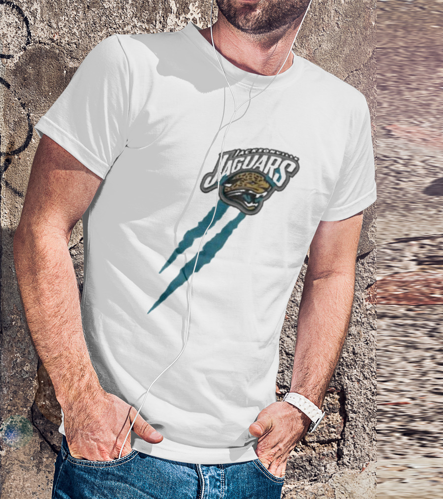 Jacksonville Jaguars Retro Jaguar Head With Bold Blue Scratch Marks T-Shirt