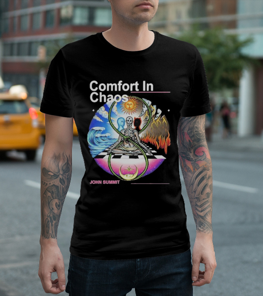 Comfort in Chaos John Summit The Good and the Evil Sun Moon Skeleton T-Shirt