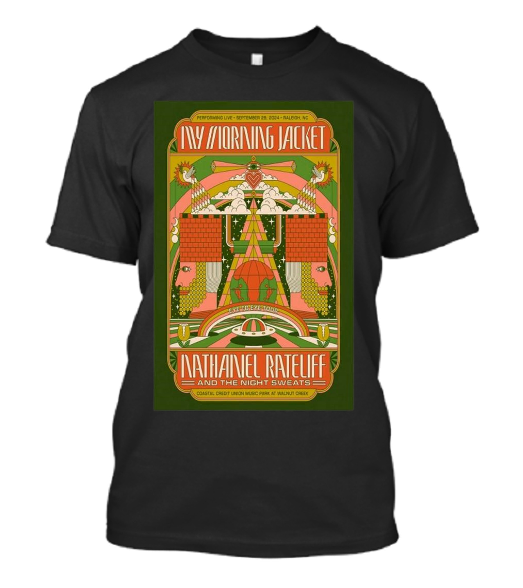 My Morning Jacket X Nathaniel Rateliff And The Night Sweats September 28 2024 Coastal Credit Union Music Park At Walnut Creek Raleigh NC Psychedelic T-Shirt