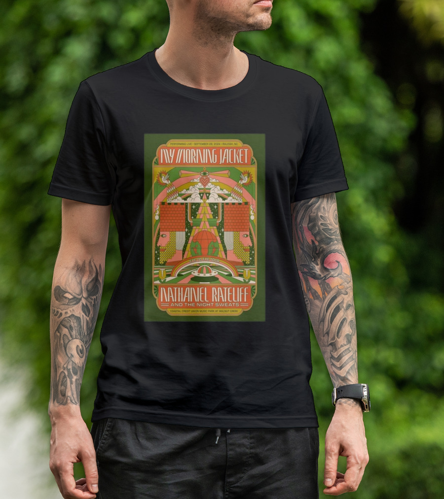 My Morning Jacket X Nathaniel Rateliff And The Night Sweats September 28 2024 Coastal Credit Union Music Park At Walnut Creek Raleigh NC Psychedelic T-Shirt