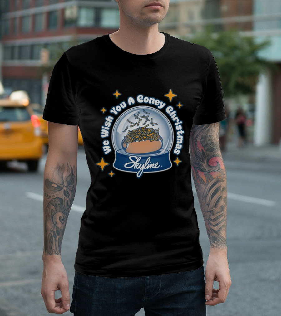 We Wish You A Coney Christmas Snow Globe Skyline Chili T-Shirt