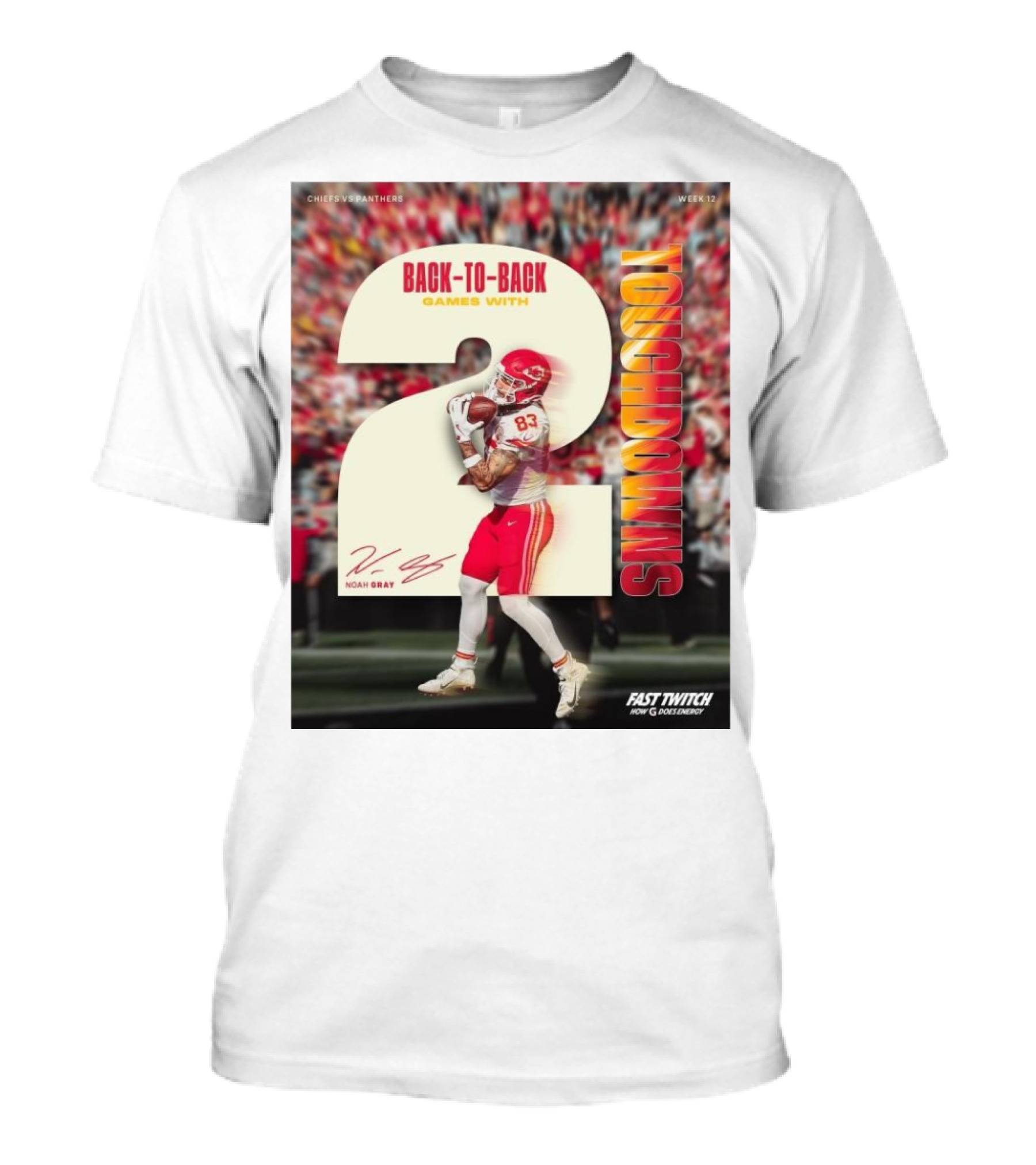 Chiefs Vs Panthers Week 12 Back-to-Back Games With Noah Gray 2 Touchdowns Signature T-Shirt