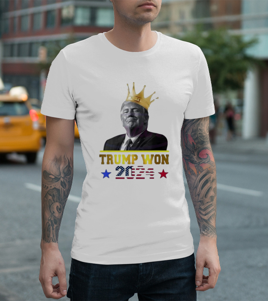 King Trump Won 2024 MAGA Crown American Flag Stars T-Shirt