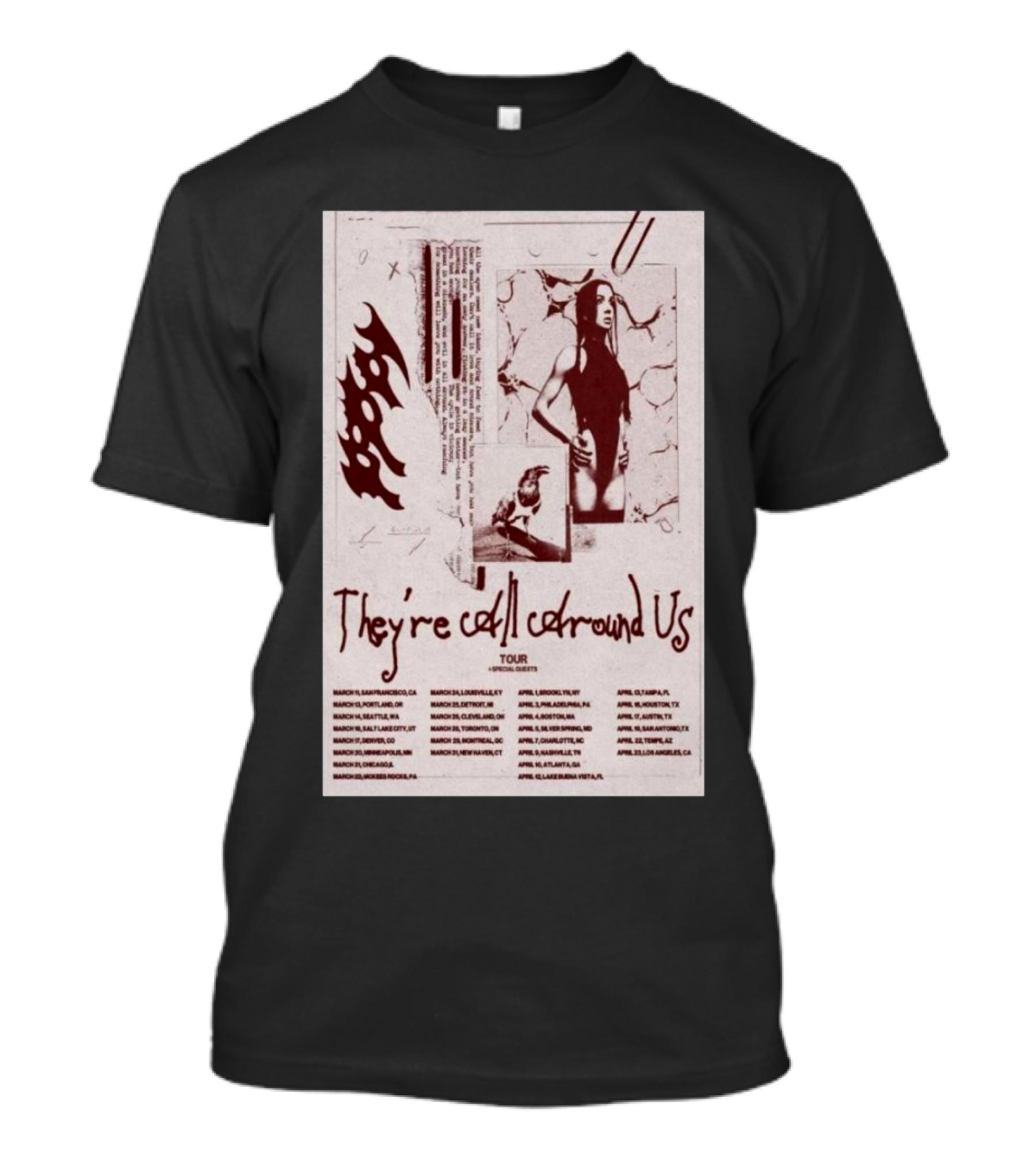 Poppy They're All Around US Tour 2025 List Of Cities And Dates T-Shirt