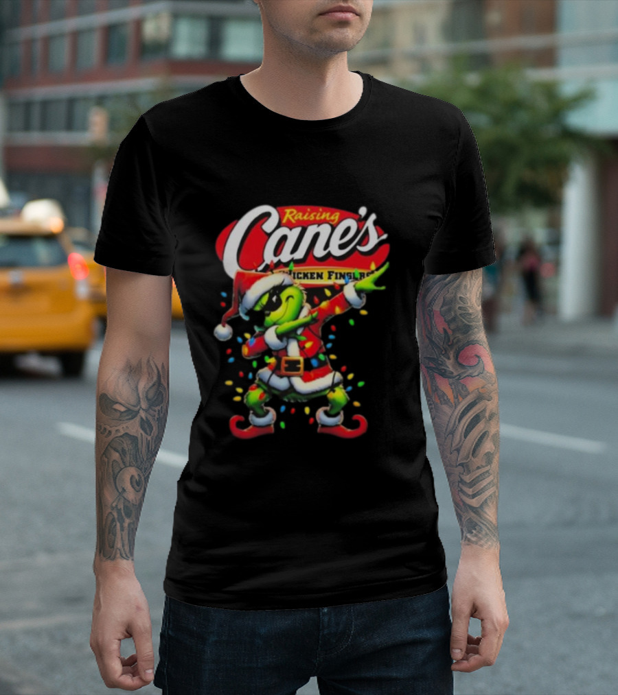 Grinch Santa Dabbing Raising Cane’s Chicken Fingers Christmas T-Shirt
