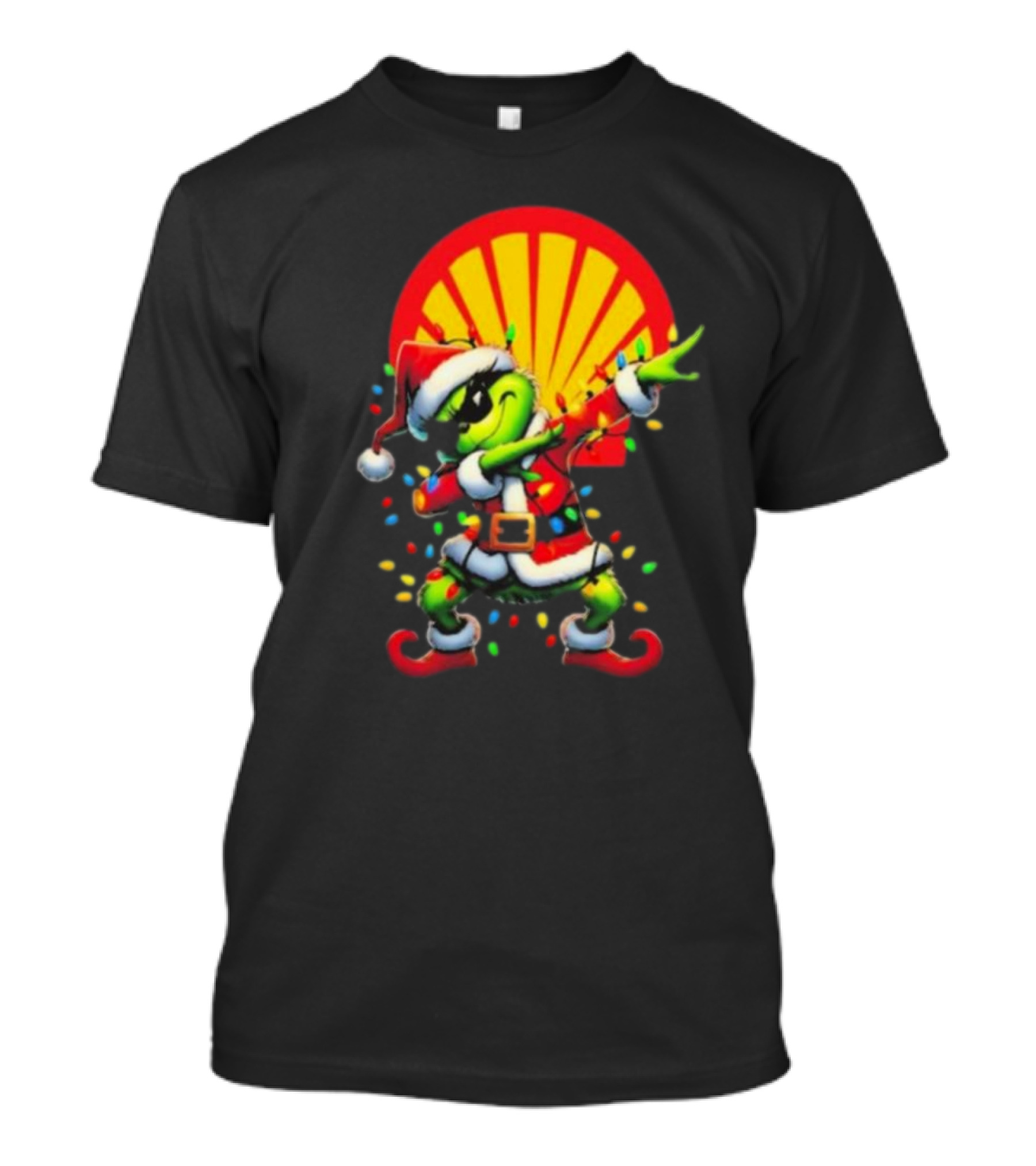 Santa Grinch Dabbing Shell Christmas Lights T-Shirt