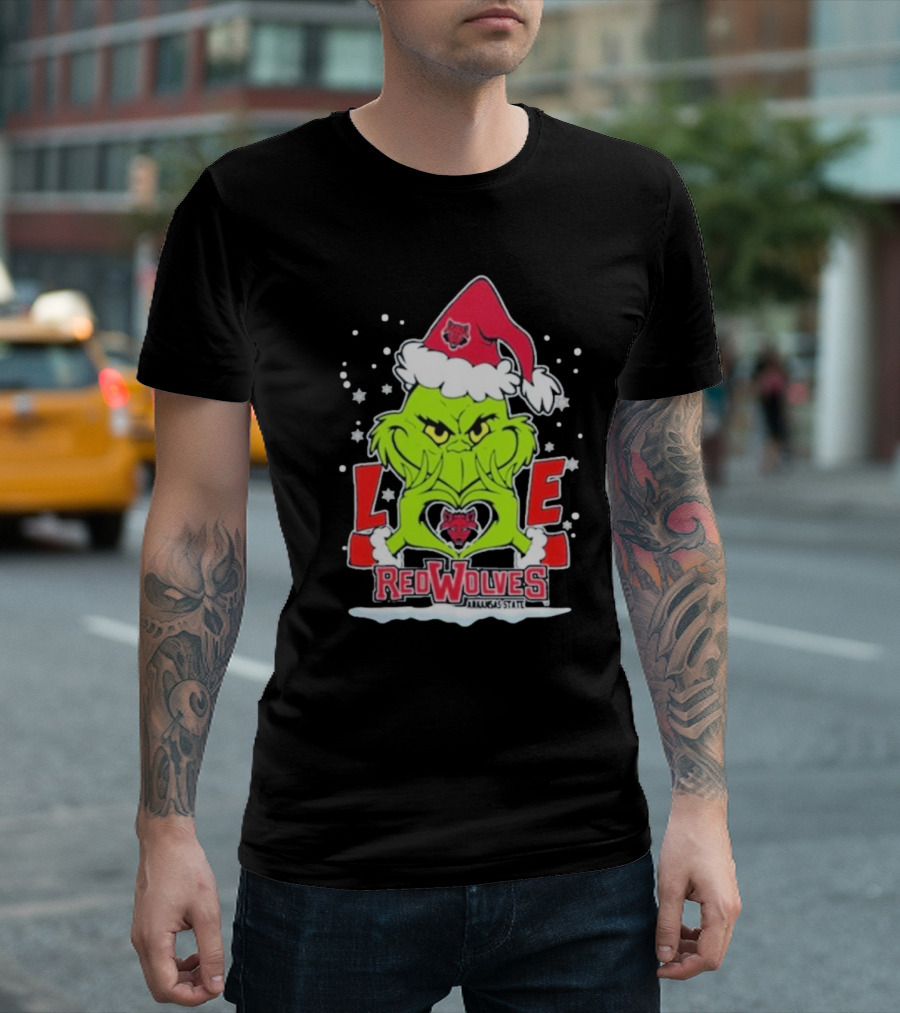 Grinch Love Arkansas State Red Wolves Christmas Football T-Shirt