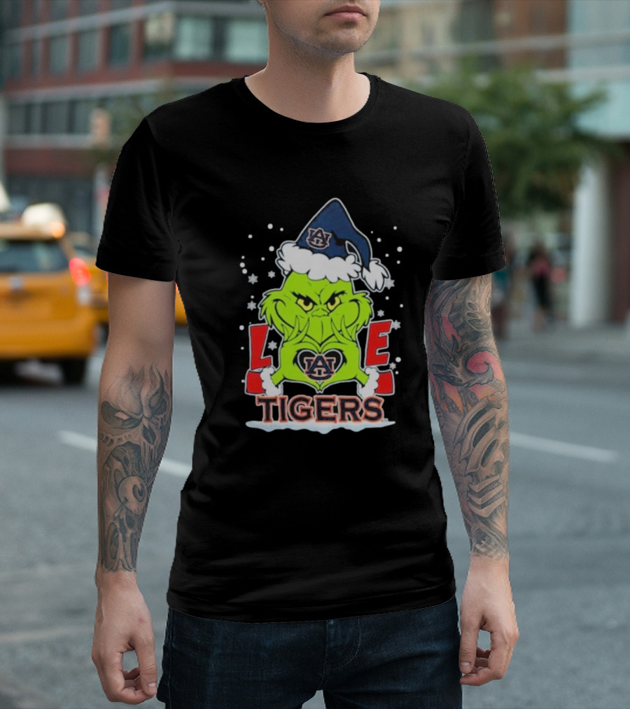 The Grinch Love Auburn Tigers Christmas Football T-Shirt
