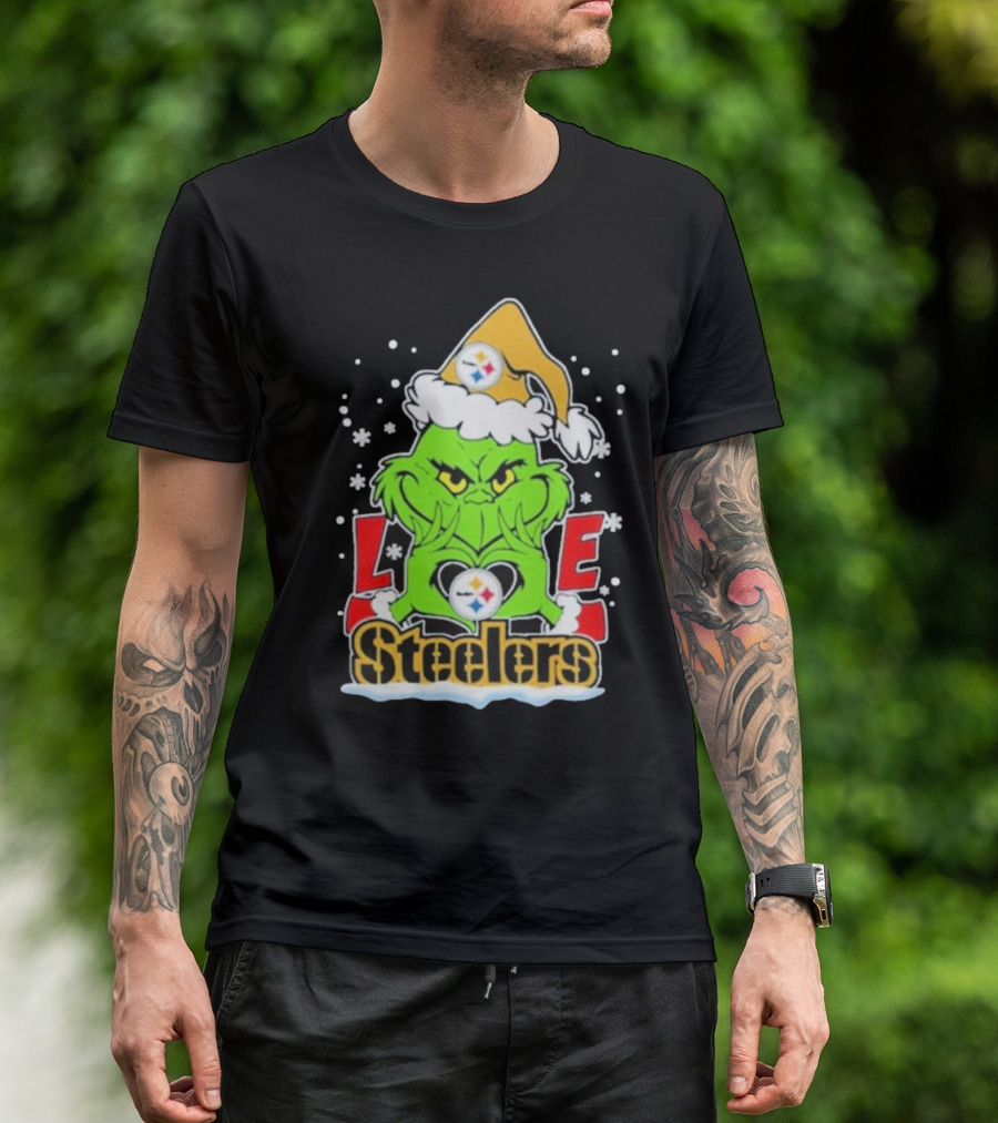The Grinch Love Steelers Football Christmas T-Shirt