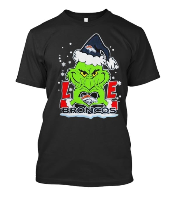 The Grinch Love Denver Broncos Christmas Football T-Shirt