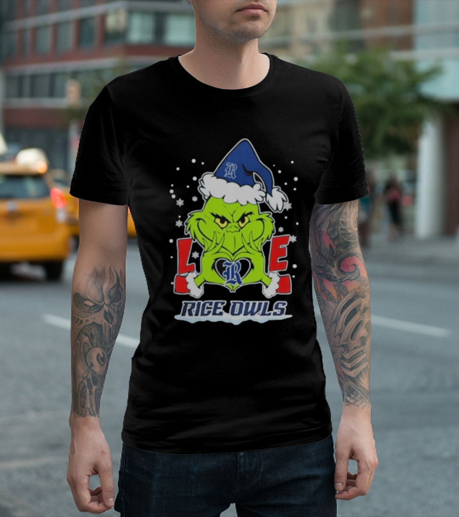The Grinch Love Rice Owls Christmas Football T-Shirt