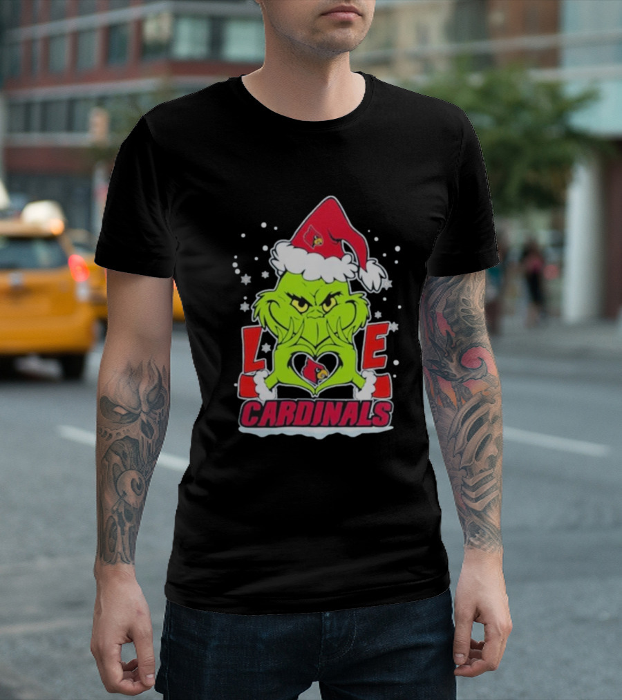 The Grinch Love Cardinals Christmas Louisville Cardinals Football T-Shirt