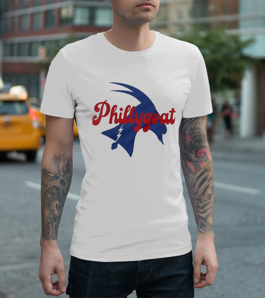 Phillygoat Red Script With Blue Goat And Lightning Bolt Elements T-Shirt