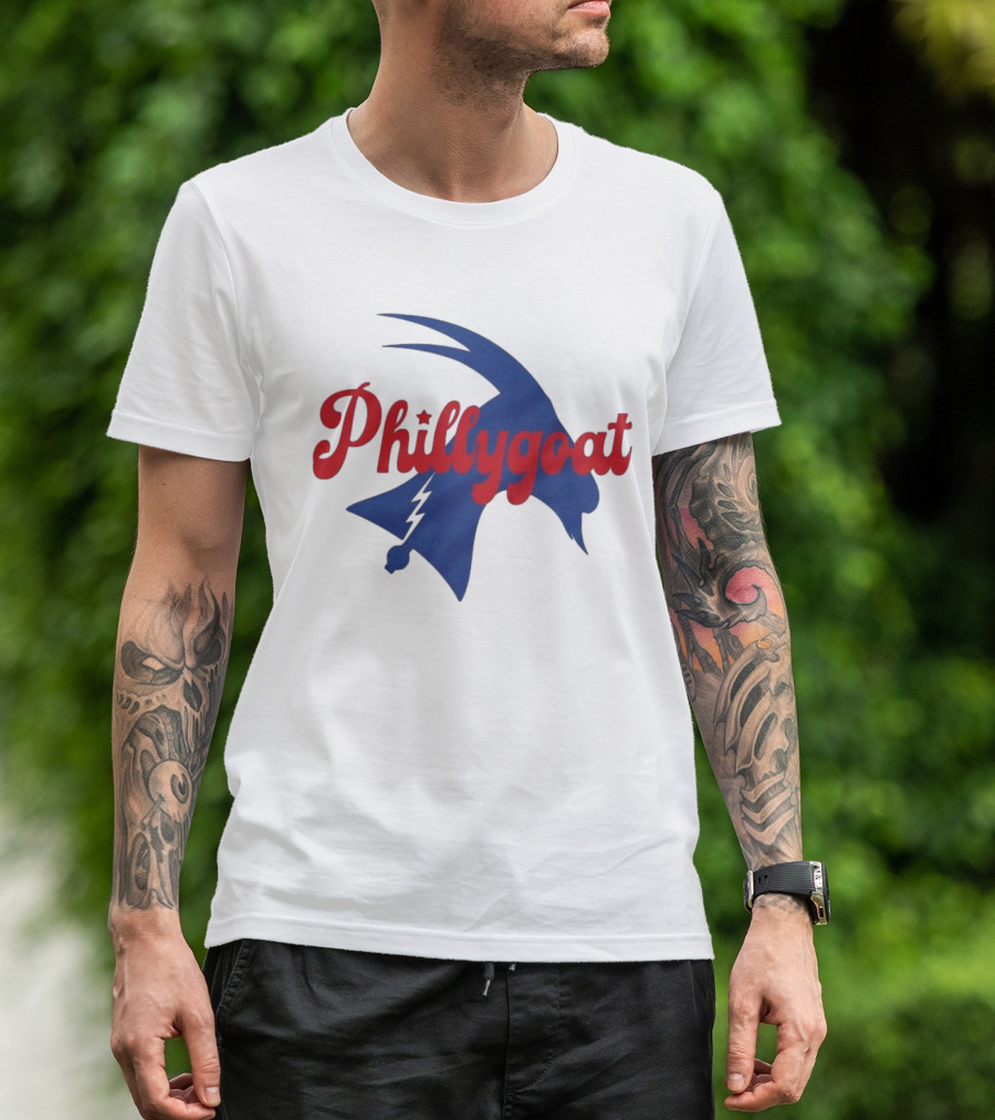 Phillygoat Red Script With Blue Goat And Lightning Bolt Elements T-Shirt