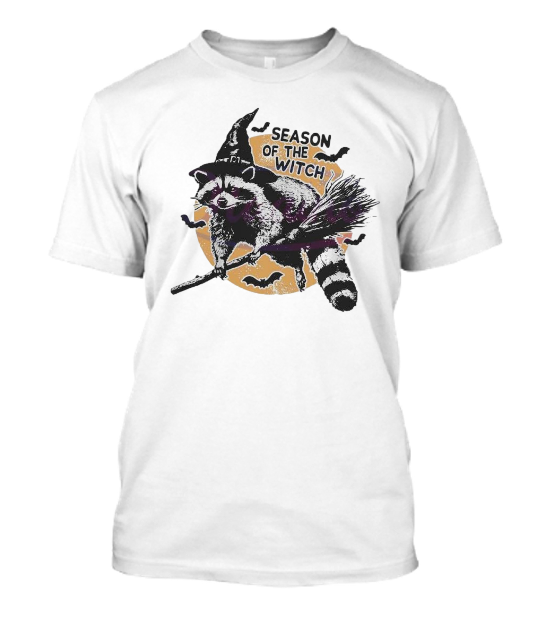 Season Of The Witch Halloween Raccoon Flying On Broomstick T-Shirt