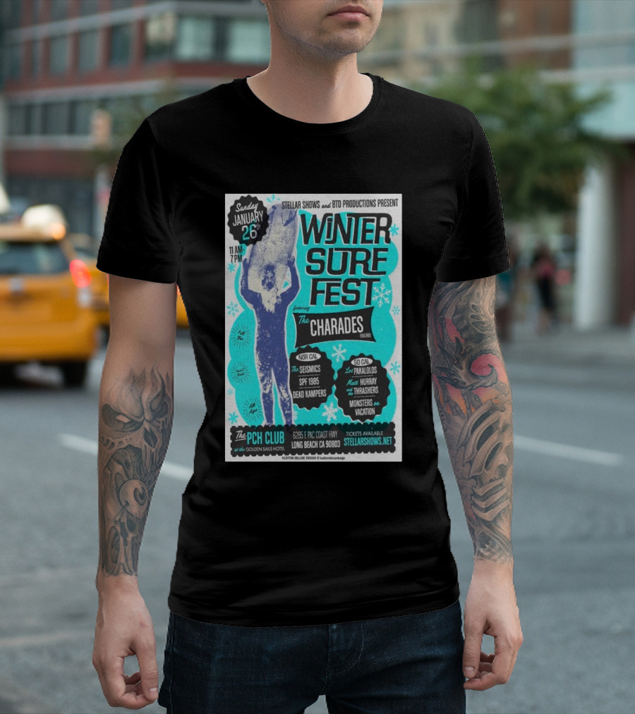 Winter Surf Fest Featuring The Charades at The PCH Club Long Beach January 26 2025 T-Shirt