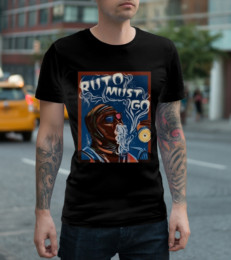 Ruto Must Go Smoke and Drink Illustrated Protest T-Shirt
