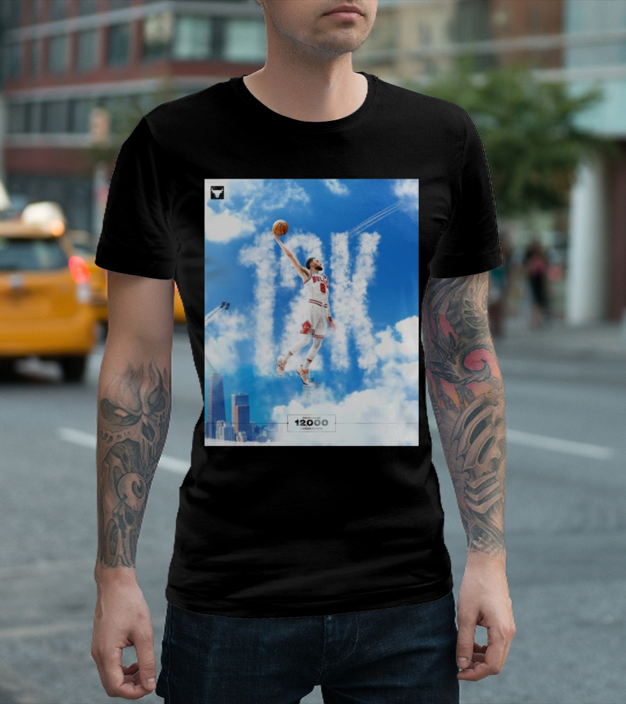 Zach LaVine Chicago Bulls 12000 Career Points Flight 8 Skyline Jumper T-Shirt