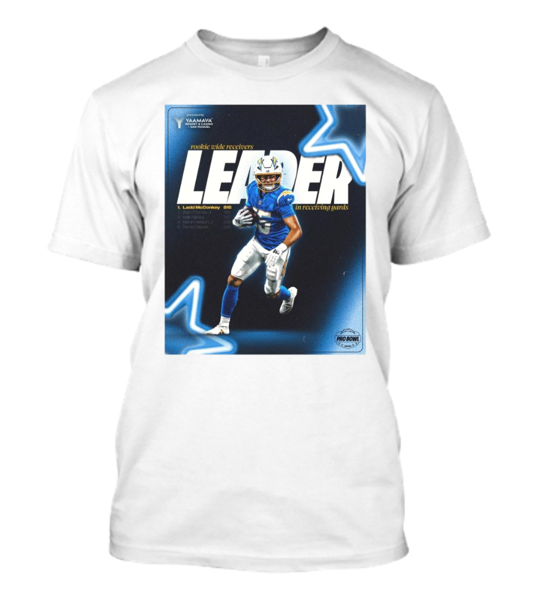Presented By Yaamava' Resort And Casino Rookie Wide Receivers Leader In Receiving Yards Pro Bowl T-Shirt