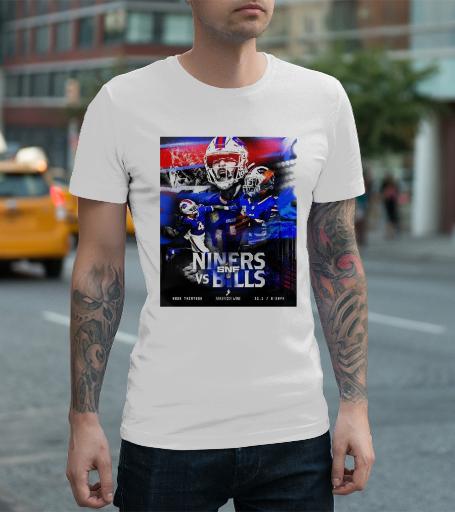 Niners Vs Bills Week Thirteen SNF NFL 12.1 8:20PM Barefoot Wine T-Shirt