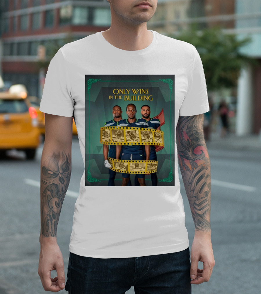 ONLY WINS IN THE BUILDING SEATTLE SEAHAWKS FILM STRIP BACKGROUND T-Shirt