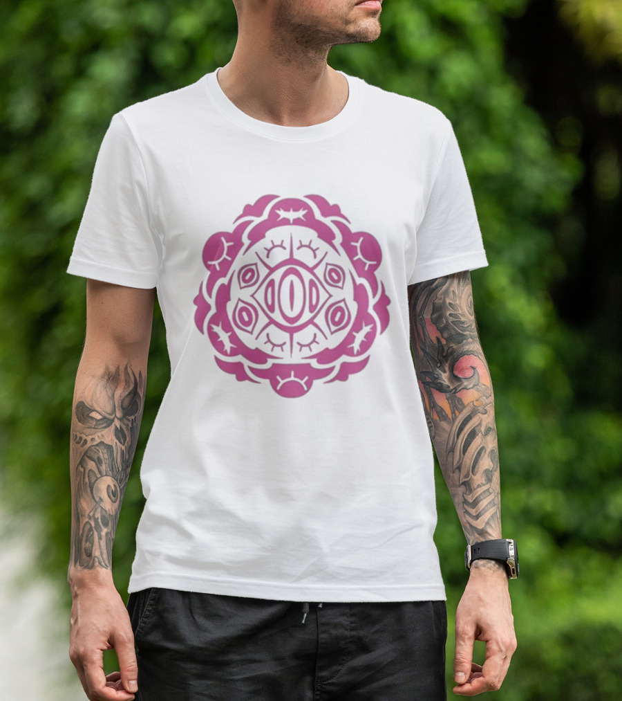 Shark Robot Sloth 2024 Pink Symmetrical Pattern With Eyes And Eyelashes T-Shirt