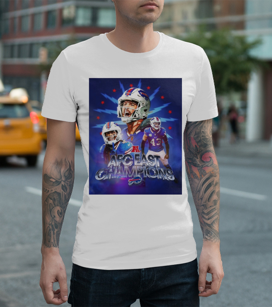 Buffalo Bills AFC East Champions 5th Consecutive Season Starburst Background T-Shirt
