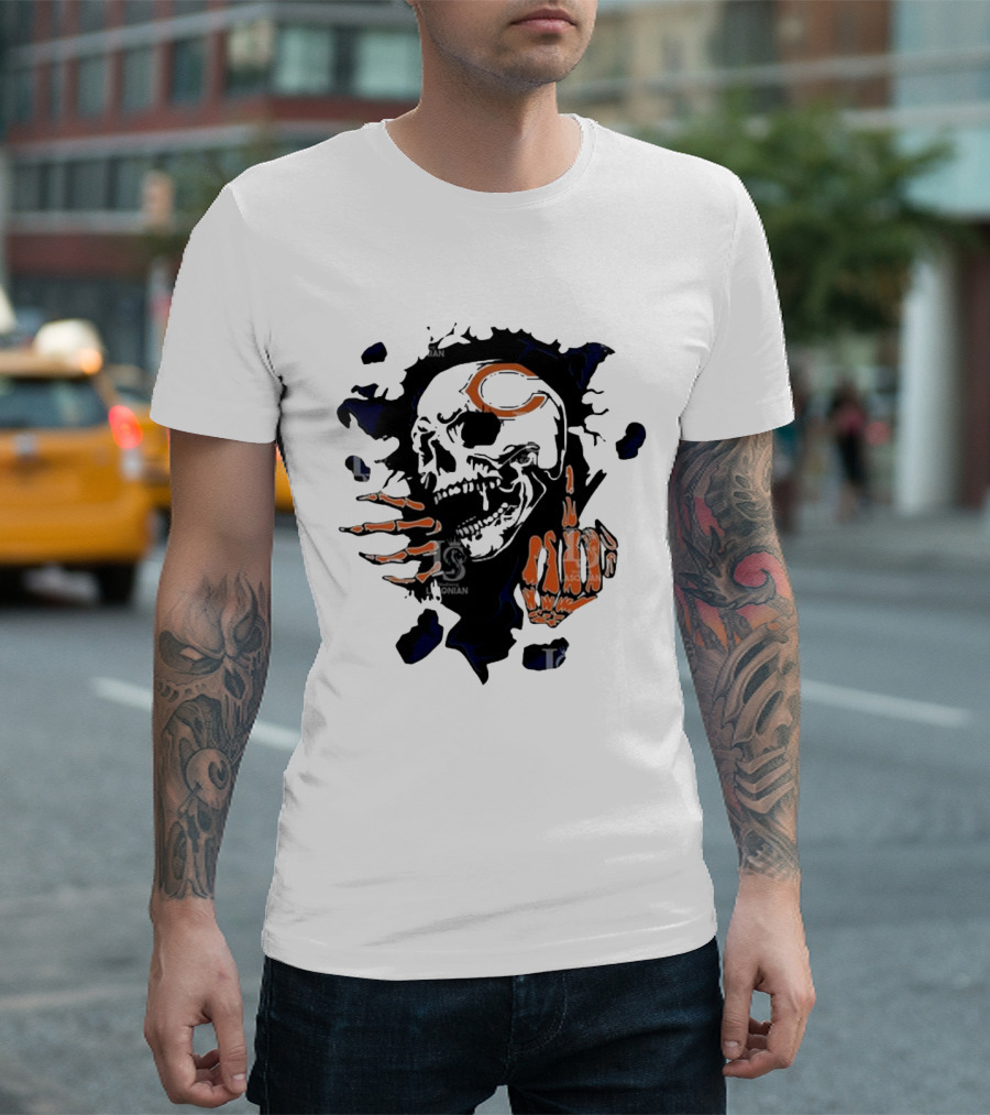 Chicago Bears Skull Middle Finger Logo T-Shirt
