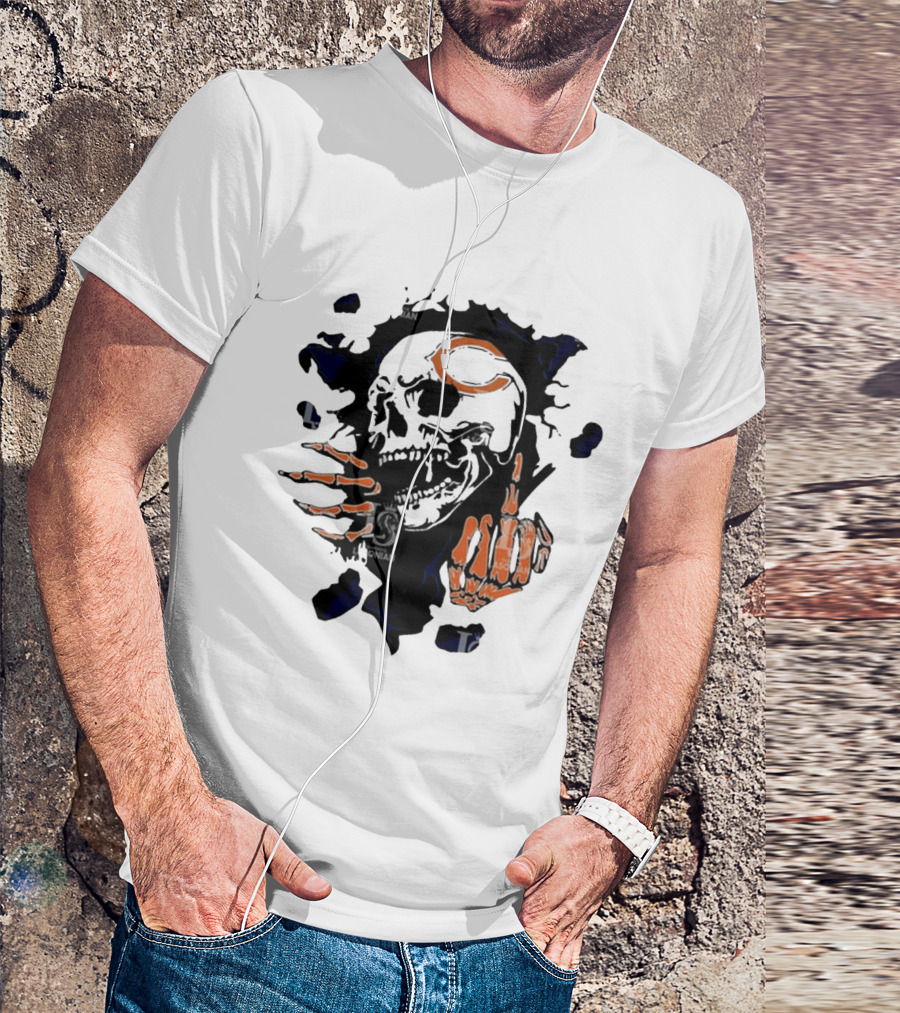 Chicago Bears Skull Middle Finger Logo T-Shirt