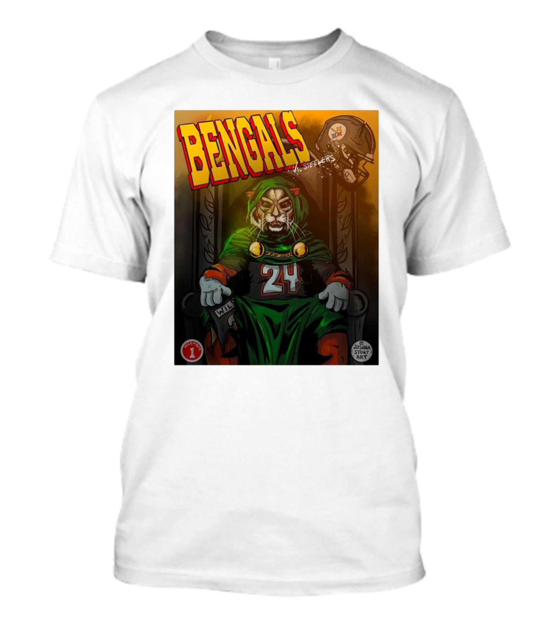 Bengals Vs Steelers December 1 2024 Joshua Stout Art Number 24 NFL Rivalry T-Shirt