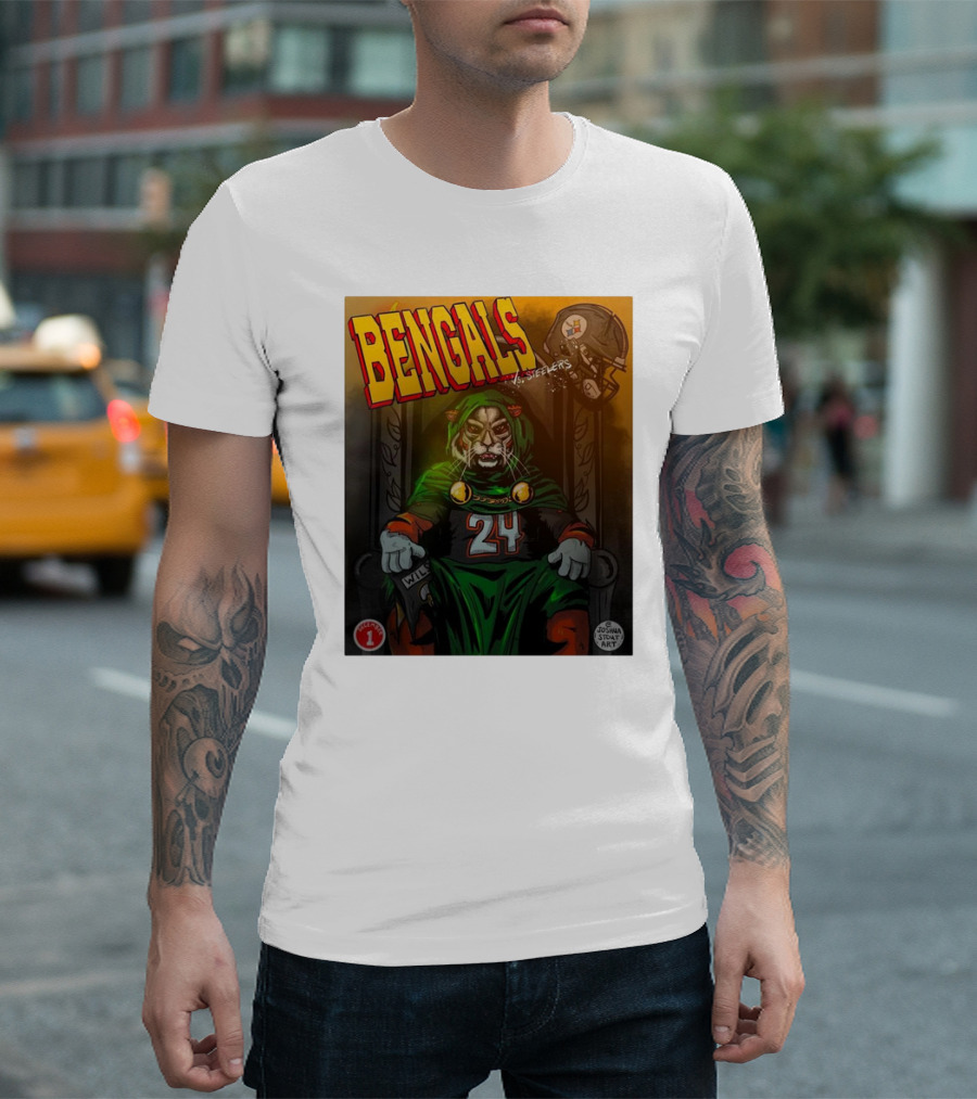Bengals Vs Steelers December 1 2024 Joshua Stout Art Number 24 NFL Rivalry T-Shirt