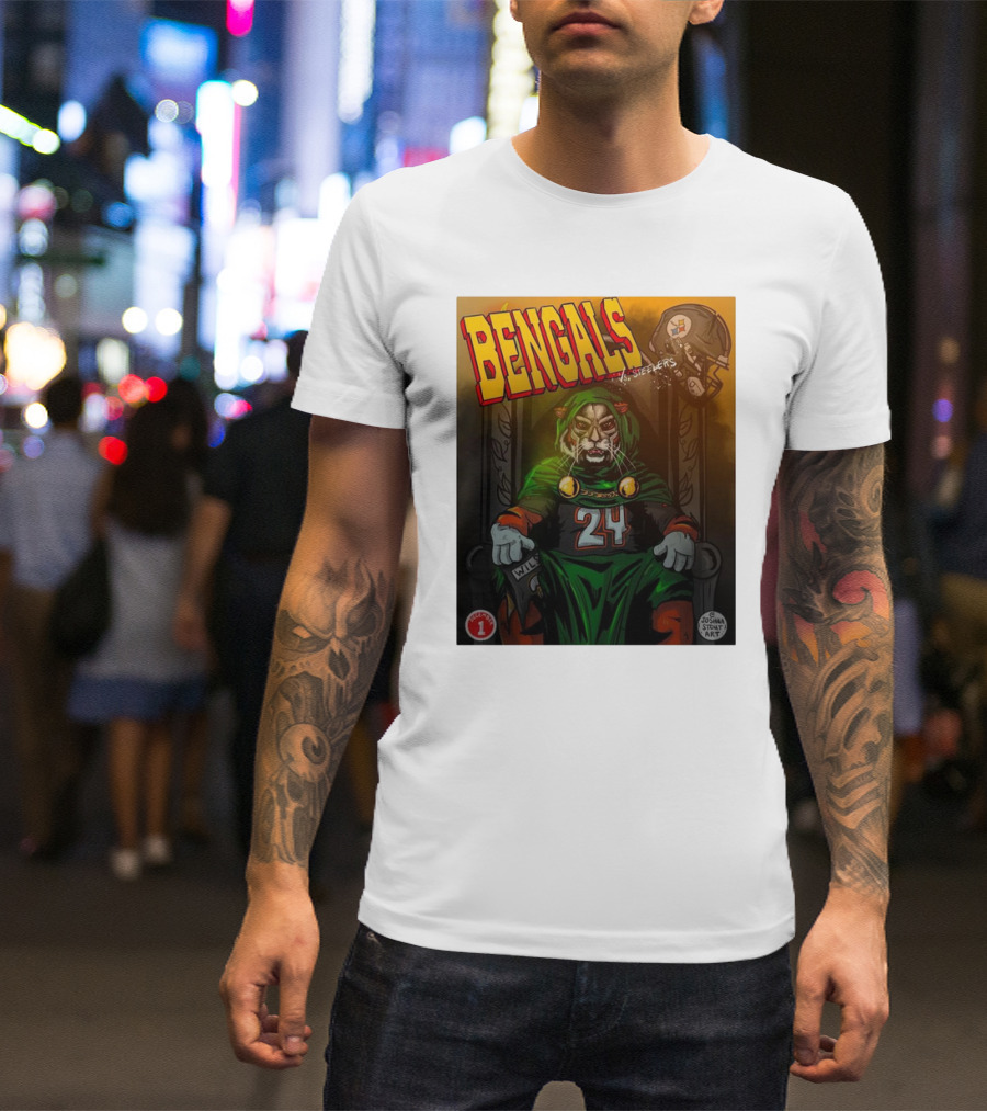 Bengals Vs Steelers December 1 2024 Joshua Stout Art Number 24 NFL Rivalry T-Shirt