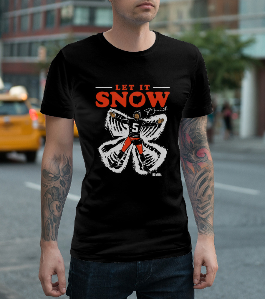 Let It Snow NFLPA Signature Snow Angel Number 5 T-Shirt
