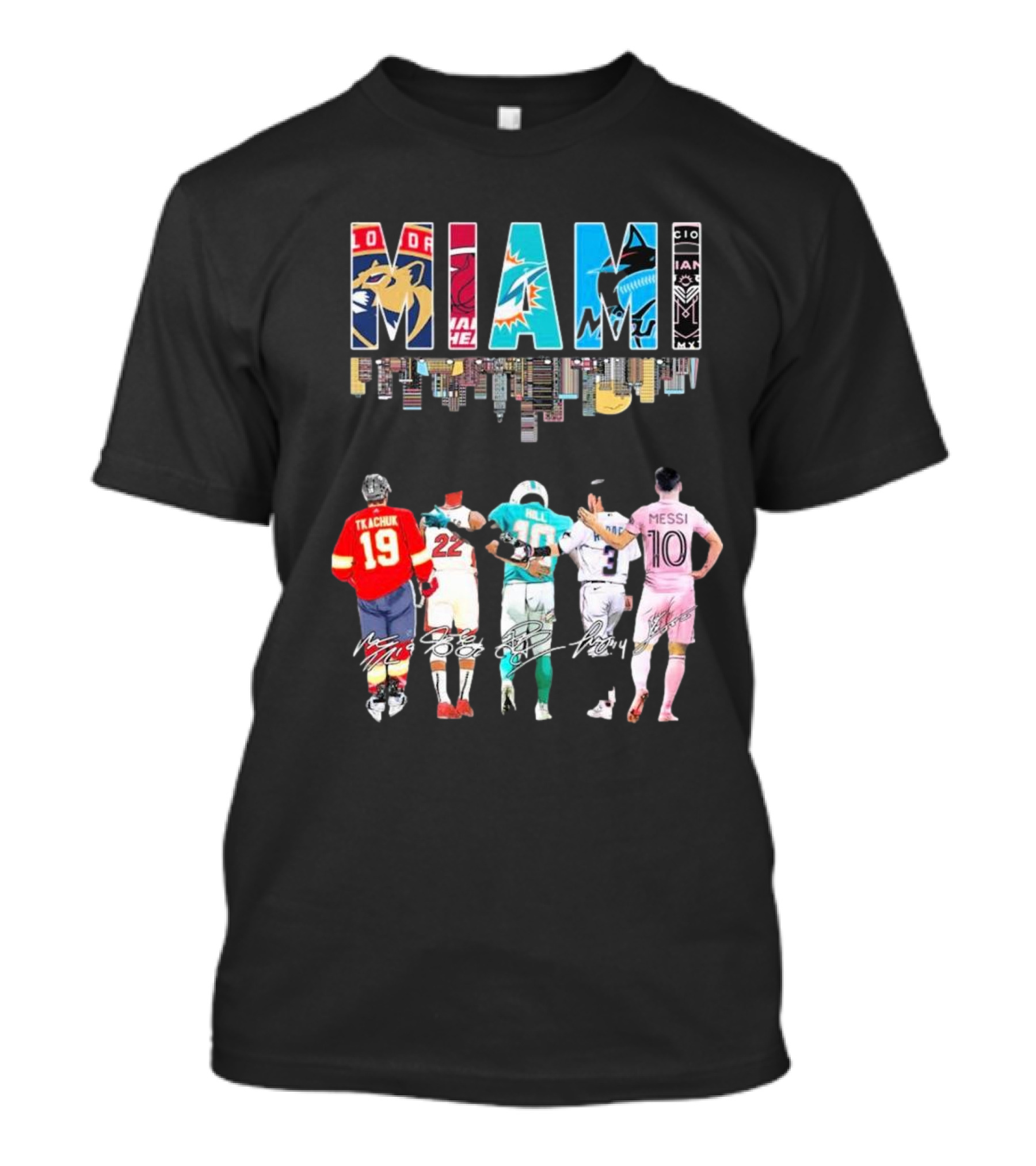 Miami Tkachuk Butler Hill Rojas Messi Signatures With Panthers Heat Dolphins Marlins Inter T-Shirt