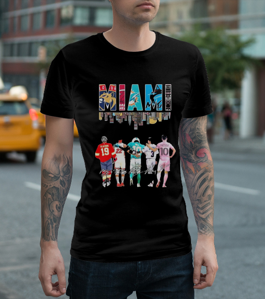 Miami Tkachuk Butler Hill Rojas Messi Signatures With Panthers Heat Dolphins Marlins Inter T-Shirt