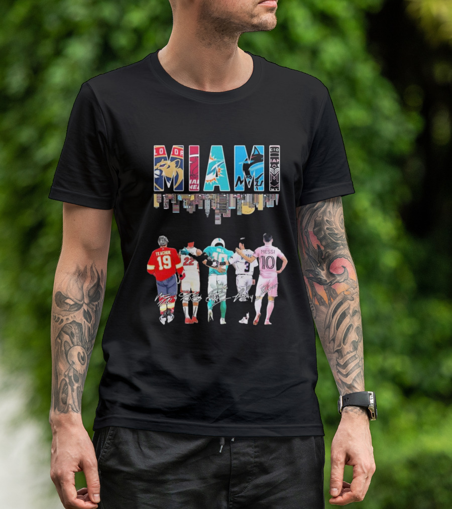 Miami Tkachuk Butler Hill Rojas Messi Signatures With Panthers Heat Dolphins Marlins Inter T-Shirt