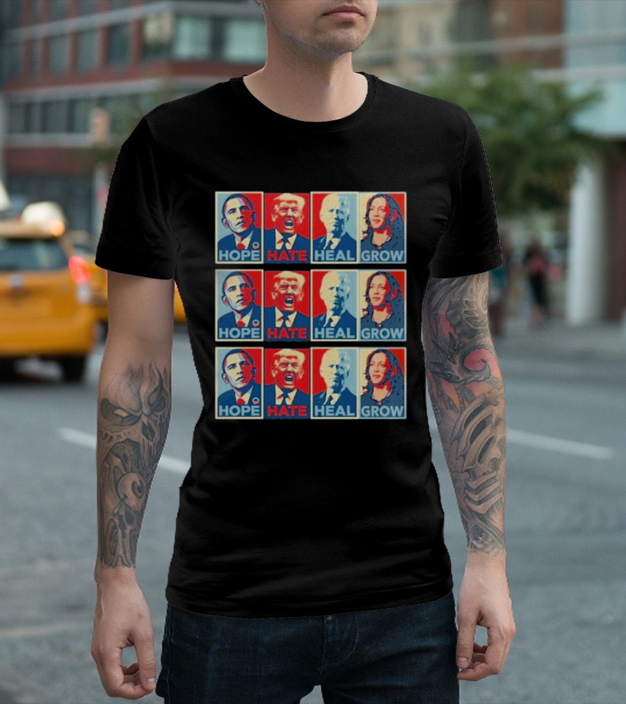Kamala Harris 2024 Hope Hate Heal Grow Obama Trump Biden Pop T-Shirt