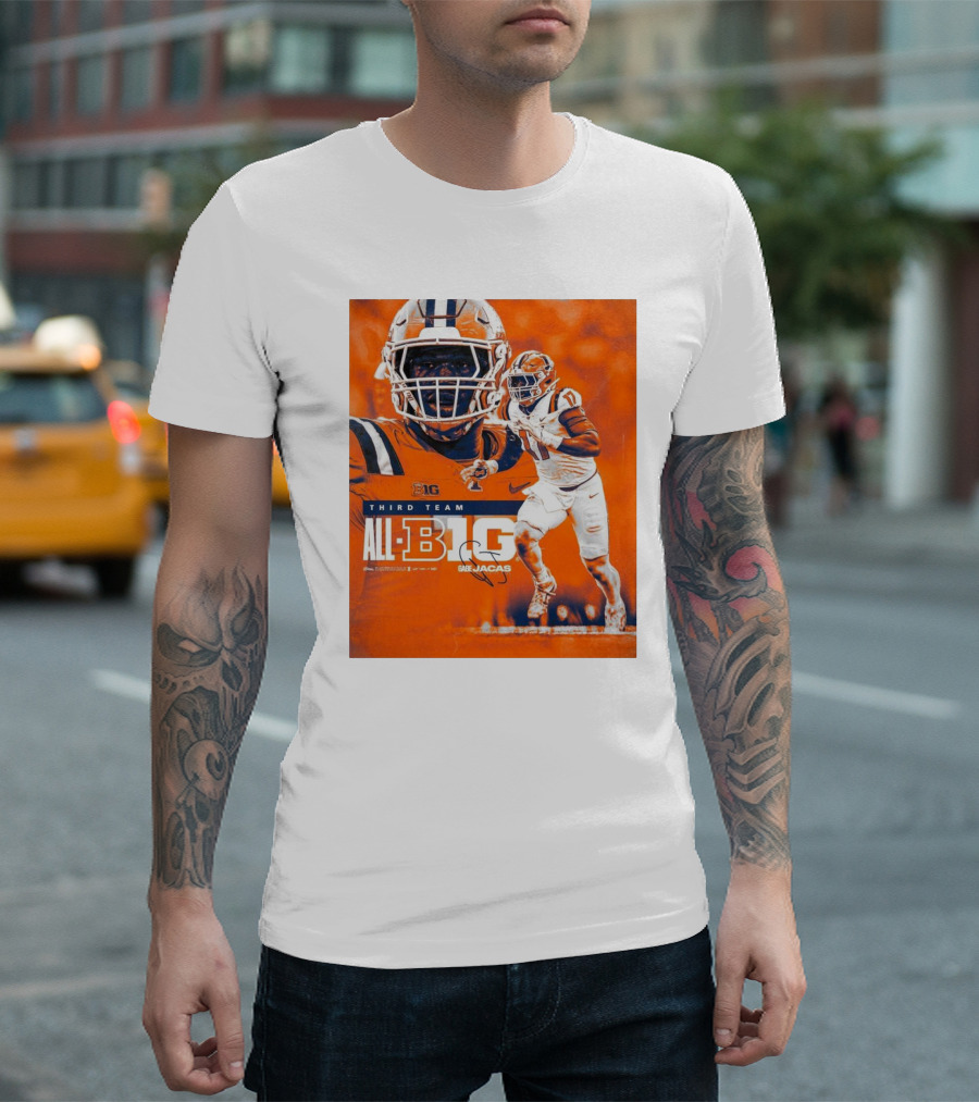 Illinois Fighting Illini Gabe Jacas Third Team All-Big Ten Football Honors T-Shirt