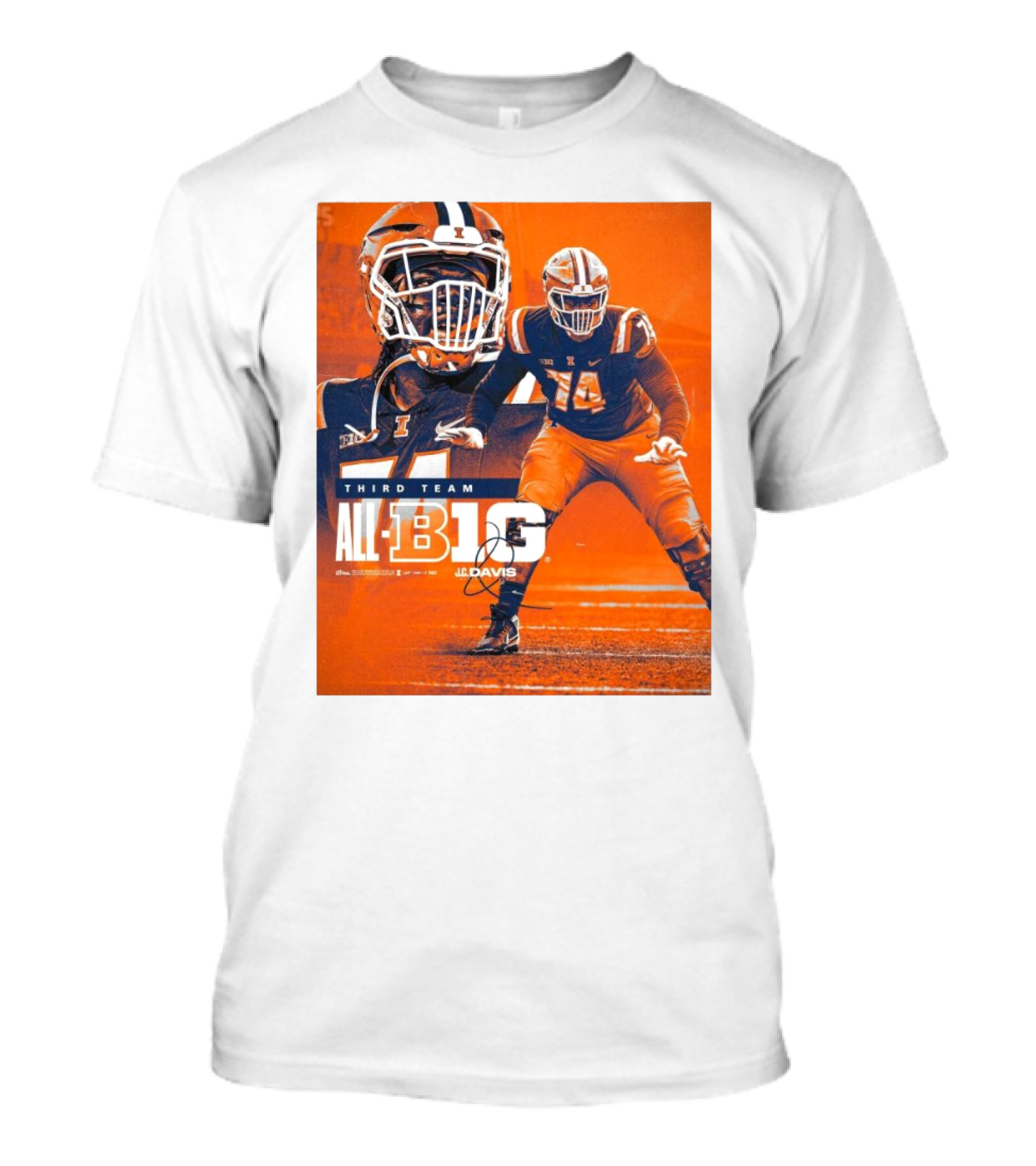 Illinois Fighting Illini J.C. Davis Third Team All-Big Ten Football Recognition T-Shirt