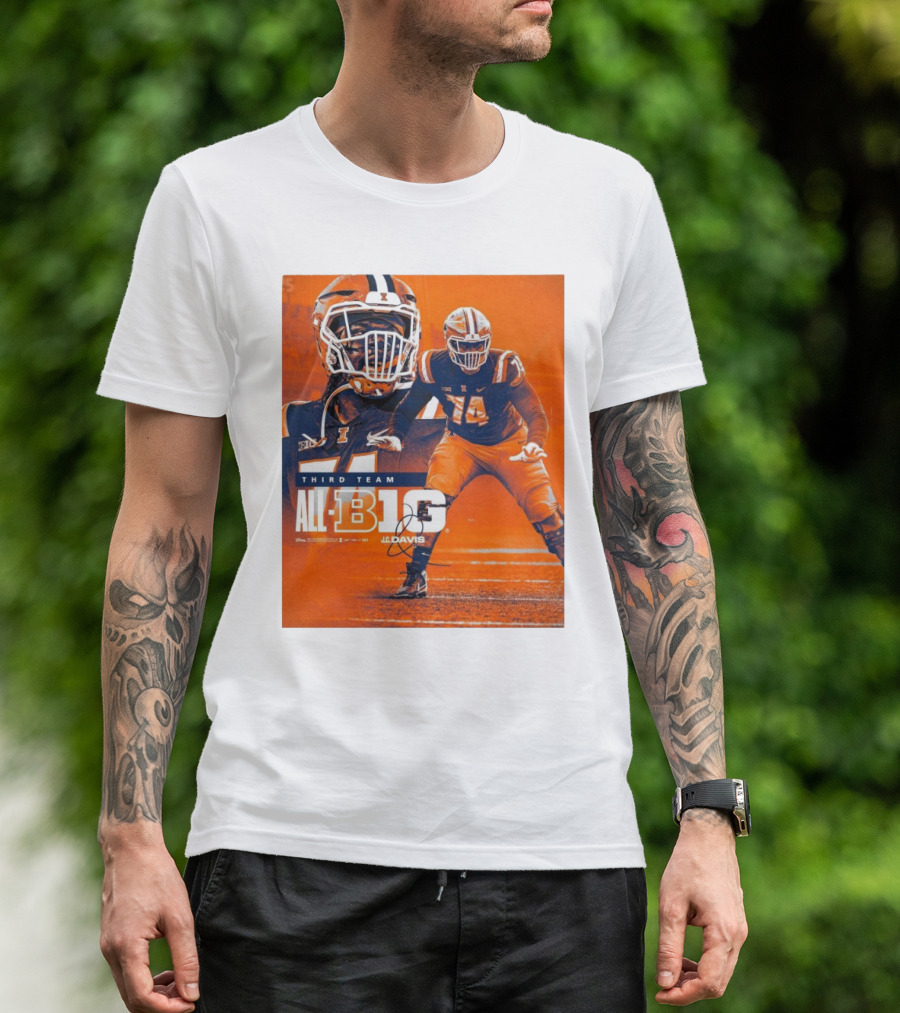 Illinois Fighting Illini J.C. Davis Third Team All-Big Ten Football Recognition T-Shirt