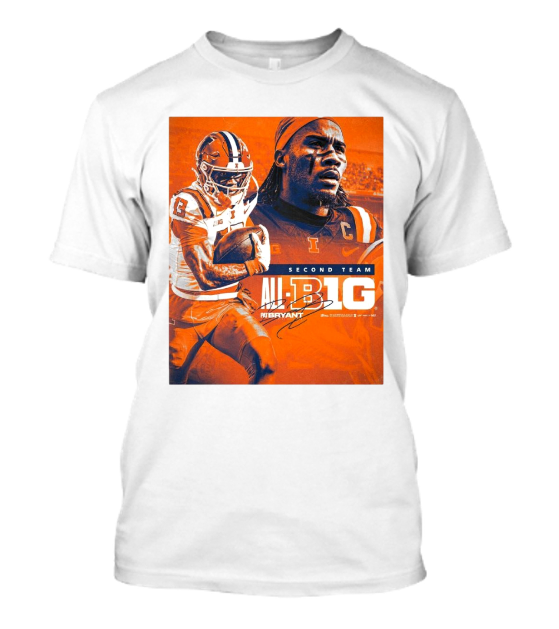 Illinois Fighting Illini Pat Bryant Second Team All-Big Ten 13 Football Signature T-Shirt