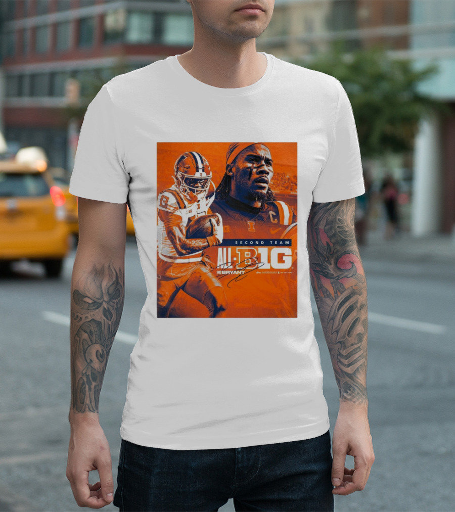 Illinois Fighting Illini Pat Bryant Second Team All-Big Ten 13 Football Signature T-Shirt