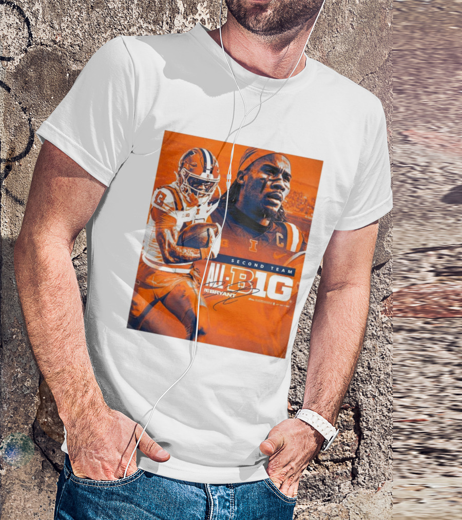 Illinois Fighting Illini Pat Bryant Second Team All-Big Ten 13 Football Signature T-Shirt