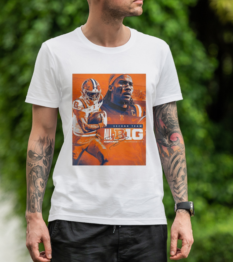 Illinois Fighting Illini Pat Bryant Second Team All-Big Ten 13 Football Signature T-Shirt