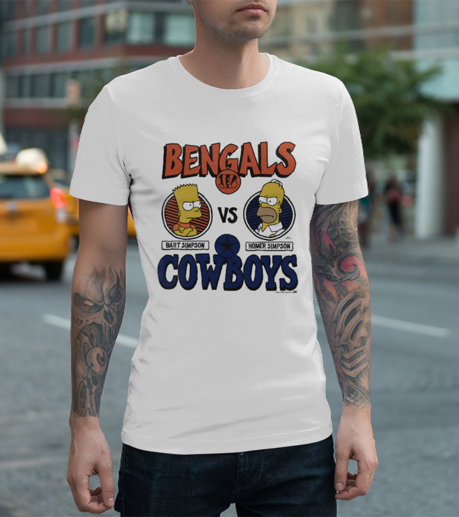 The Simpsons Bart Bengals Vs Homer Cowboys NFL Matchup T-Shirt