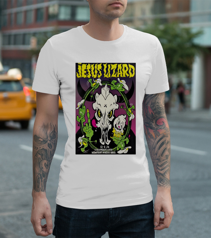 The Jesus Lizard Columbus Ohio December 6 2024 Newport Music Hall Skull And Flowers T-Shirt