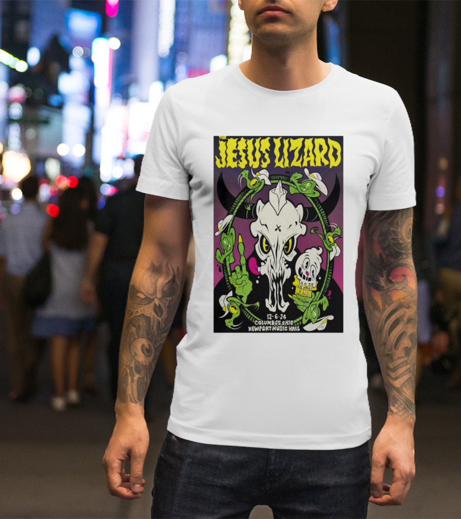 The Jesus Lizard Columbus Ohio December 6 2024 Newport Music Hall Skull And Flowers T-Shirt