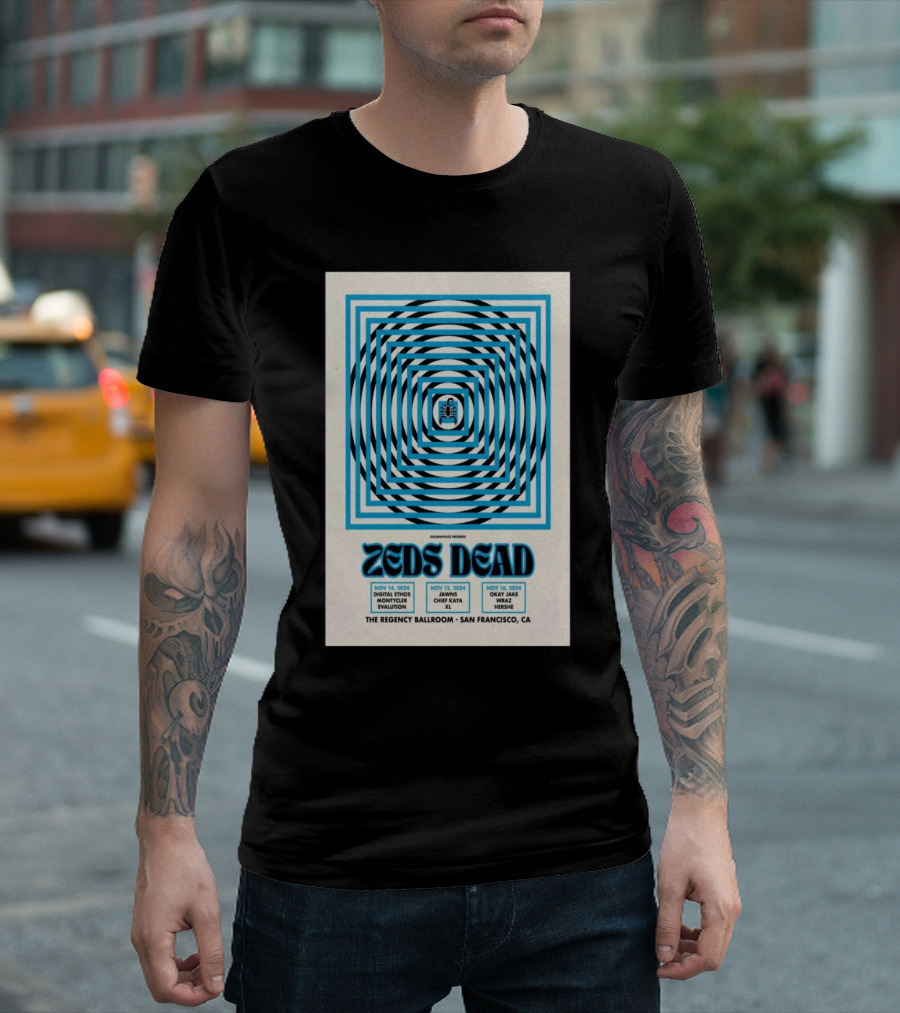 Zeds Dead San Francisco Regency Ballroom Nov 14-16 2024 Tour Poster Trippy Blue Optical Illusion T-Shirt