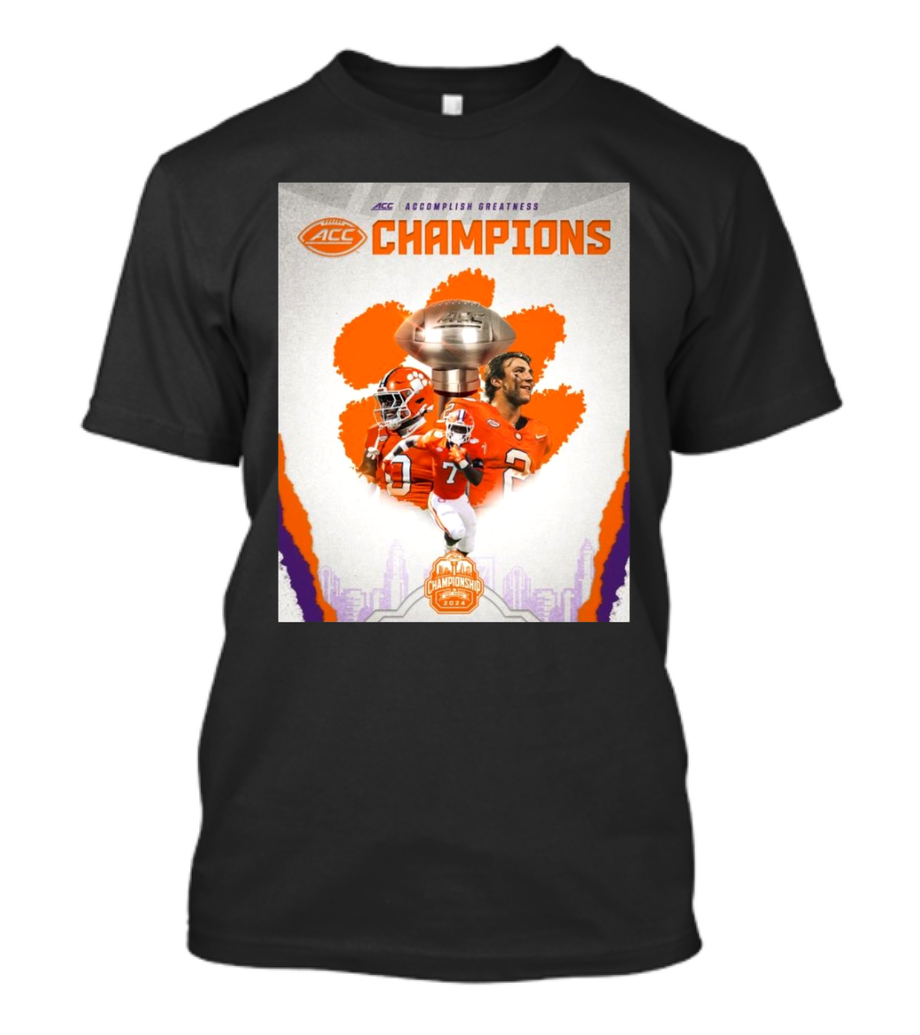 Clemson Tigers Football ACC Accomplish Greatness Champions 2024 Championship Trophy Victory T-Shirt